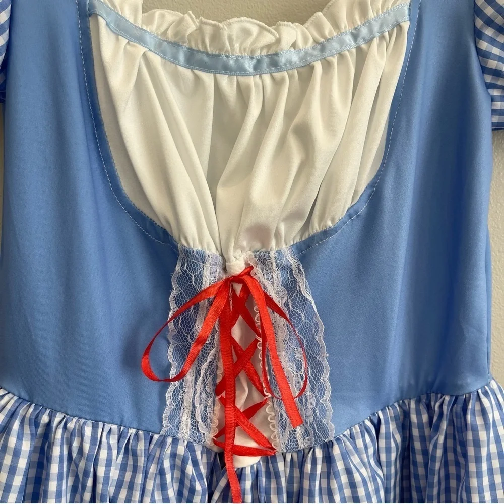 Halloween Cosplay Dress Dorothy Blue Gingham Mini Dress Square Neck Lace Sz S